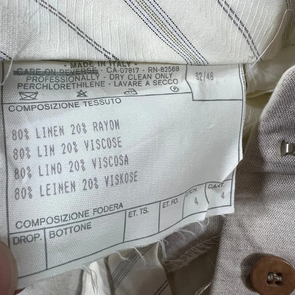 Barcelino Linen Pleated Pants Mens 32 Beige Good Made in Italy Luxury Trousers